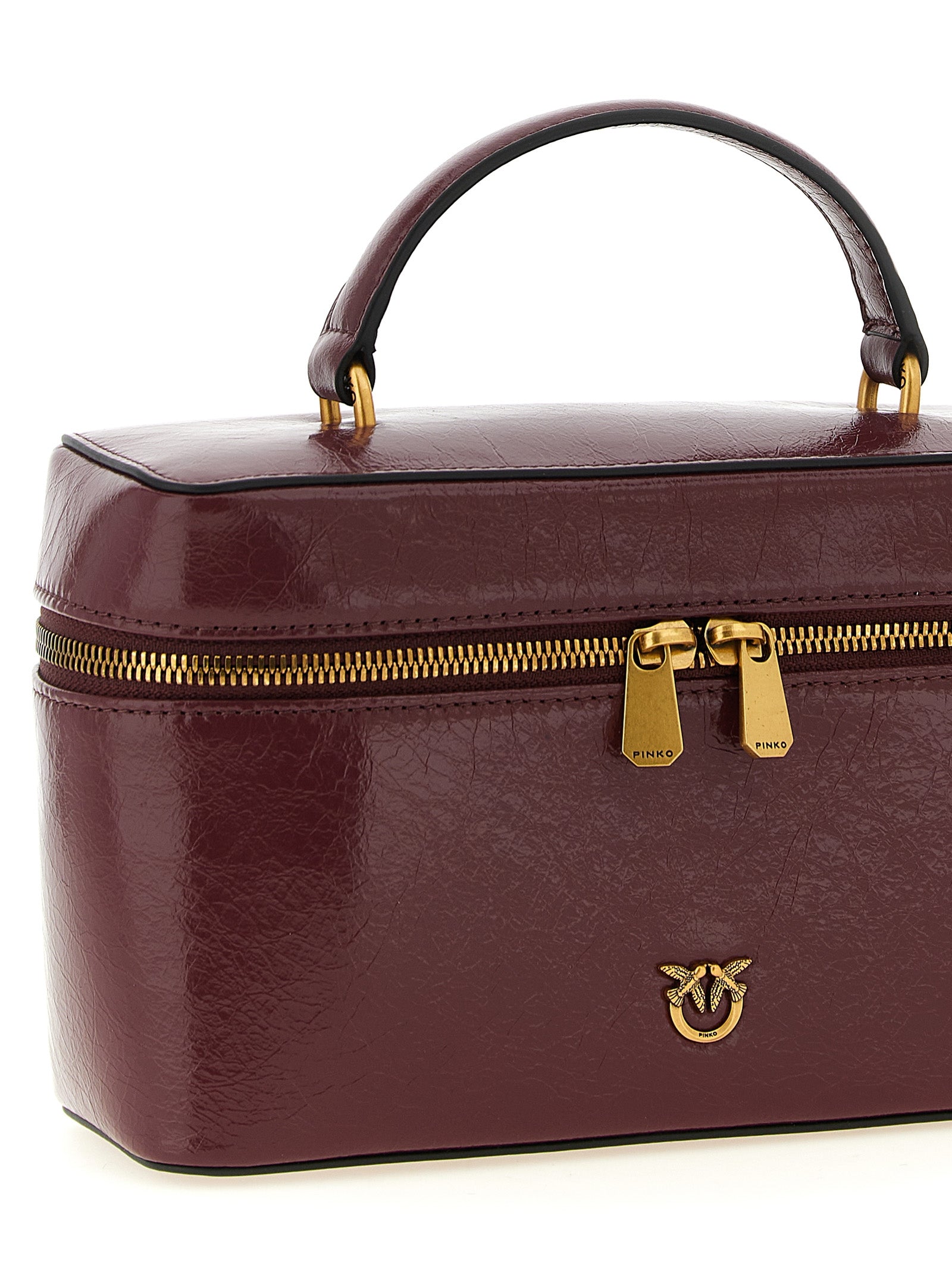 PINKO Love Birds Bordeaux Leather Vanity Bag