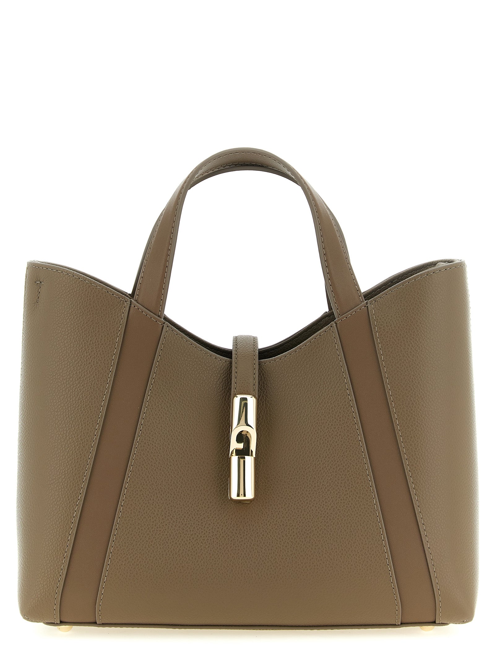 Furla Goccia S Taupe Leather Tote Bag