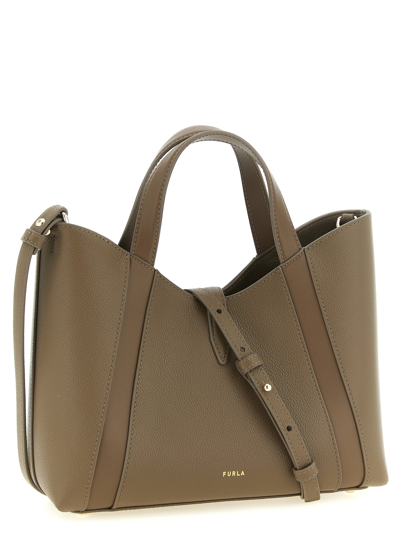 Furla Goccia S Taupe Leather Tote Bag