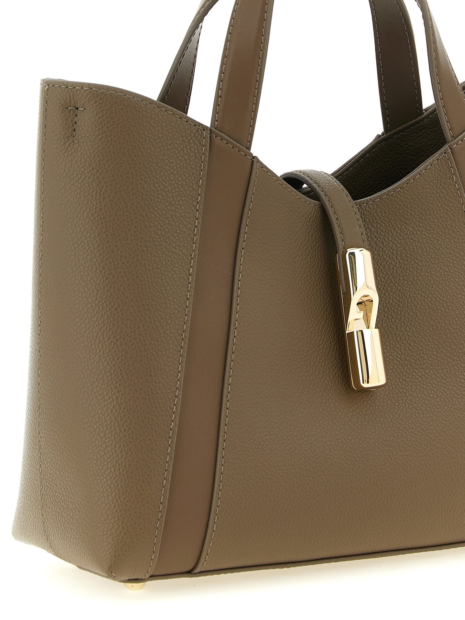 Furla Goccia S Taupe Leather Tote Bag