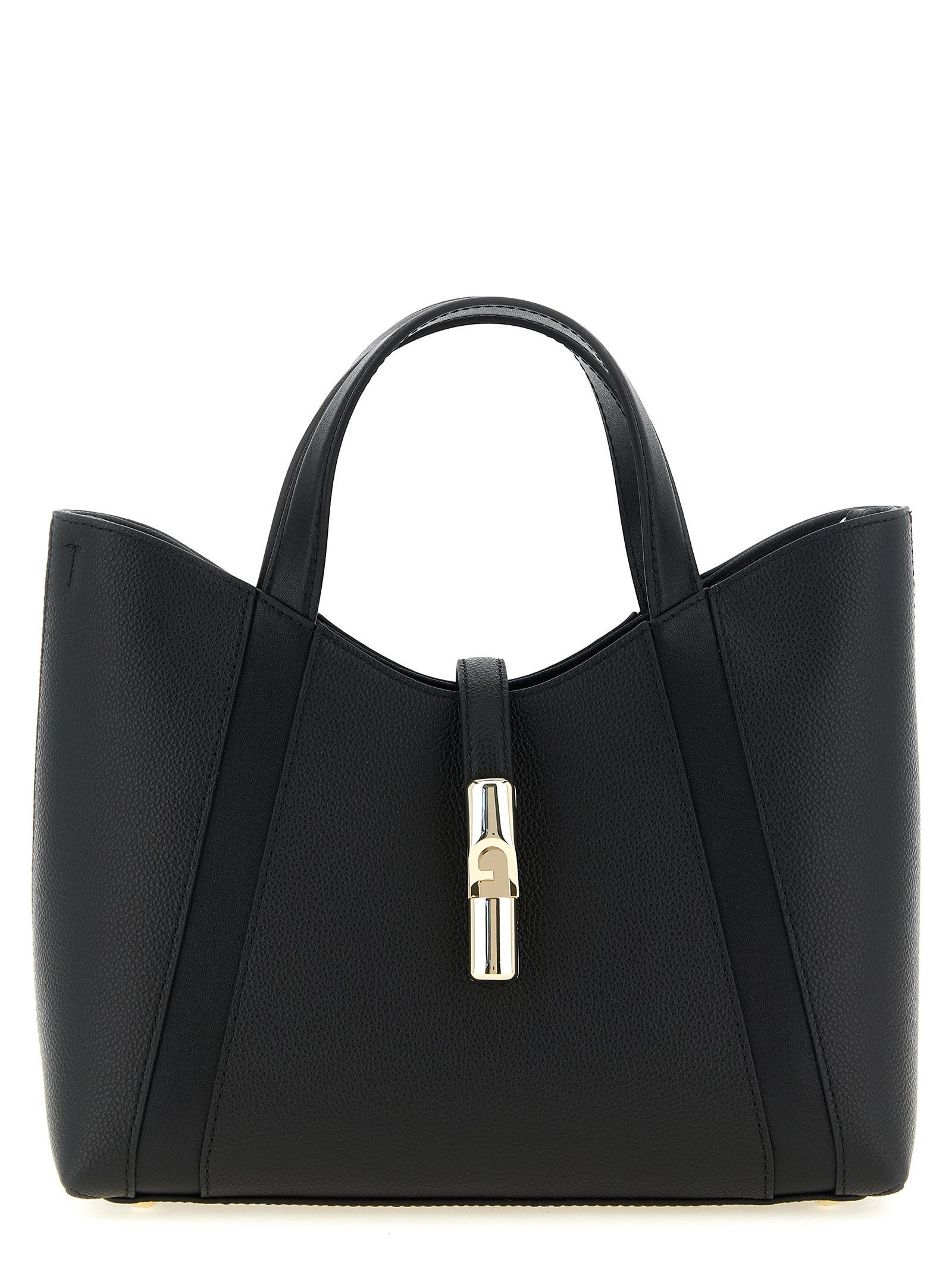 Furla Goccia S Black Leather Tote Bag