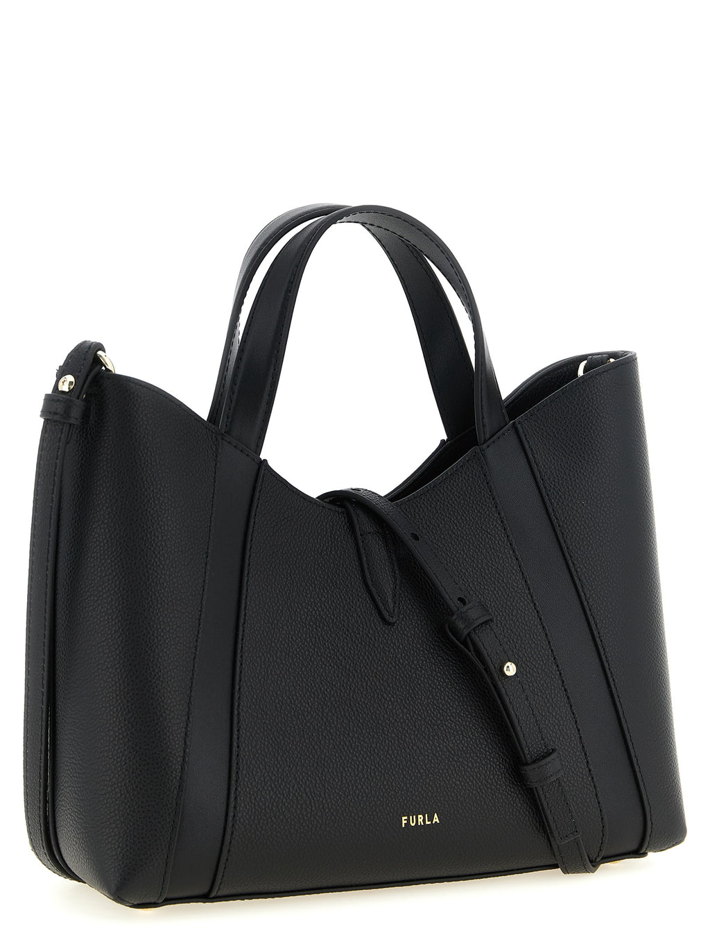 Furla Goccia S Black Leather Tote Bag