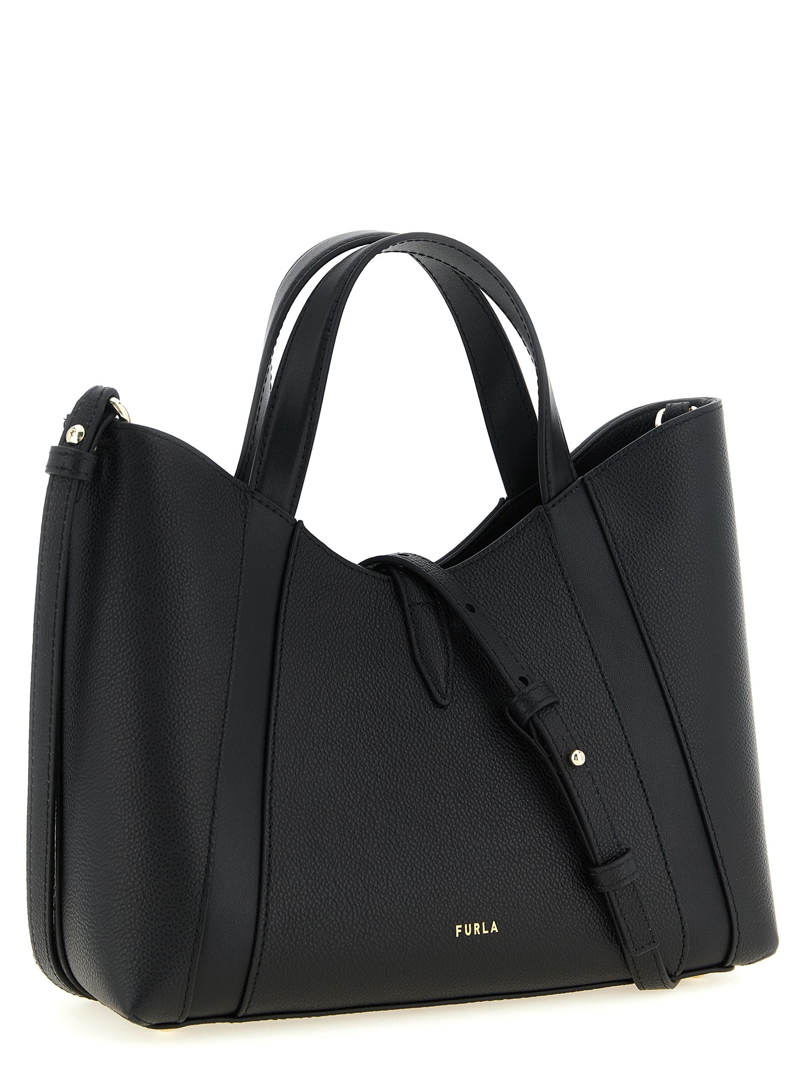Furla Goccia S Black Leather Tote Bag