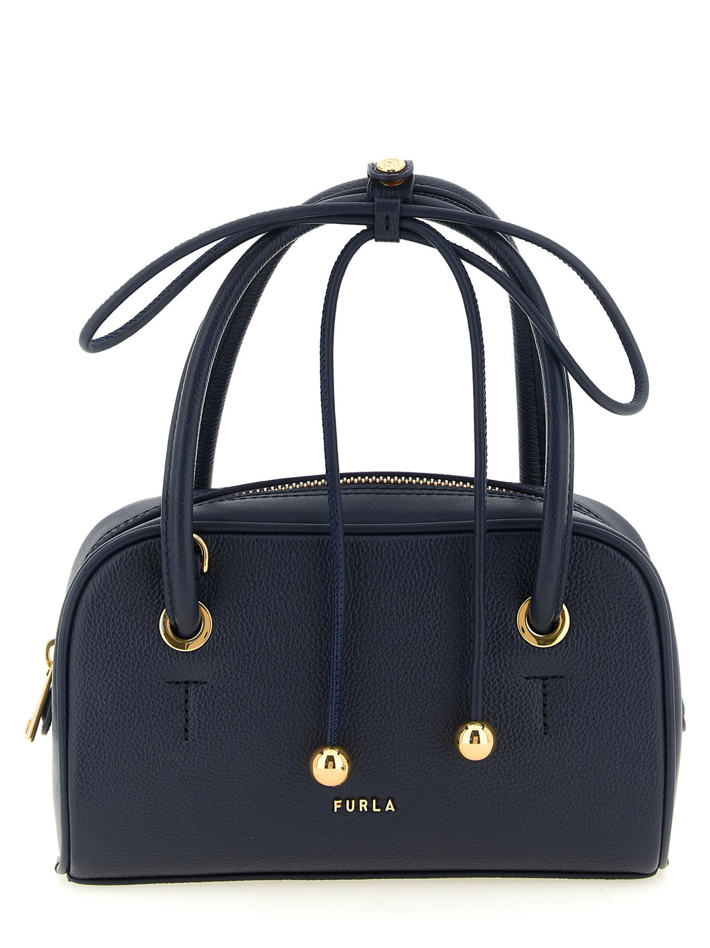Furla Poppy Mini Navy Leather Top Handle Bag