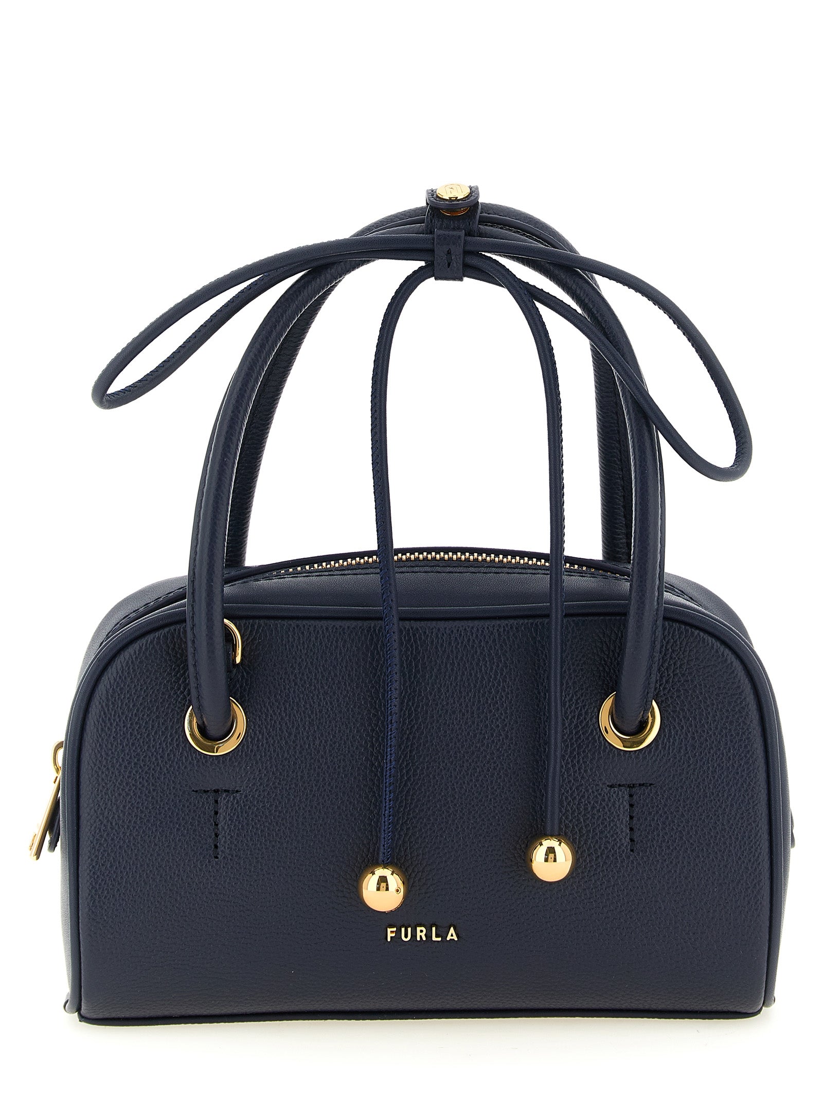 Furla Poppy Mini Navy Leather Top Handle Bag