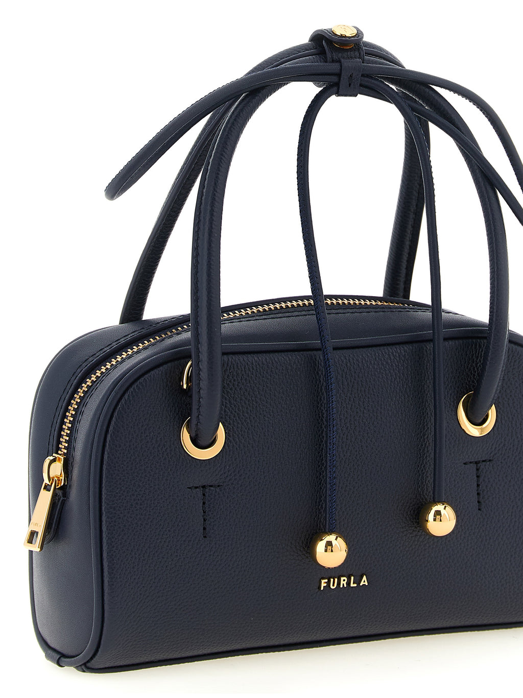 Furla Poppy Mini Navy Leather Top Handle Bag