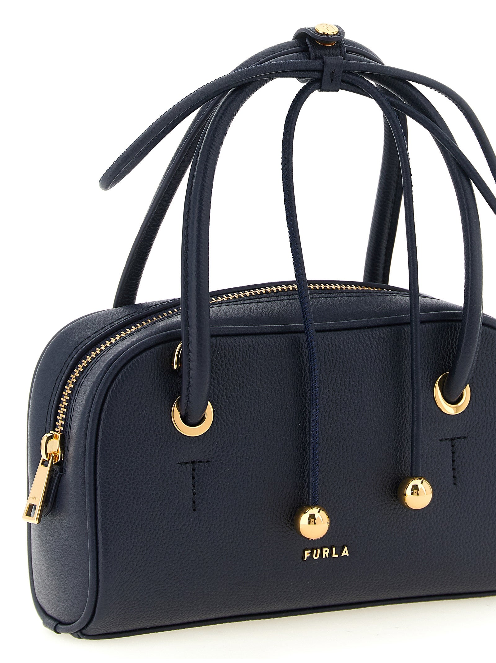 Furla Poppy Mini Navy Leather Top Handle Bag