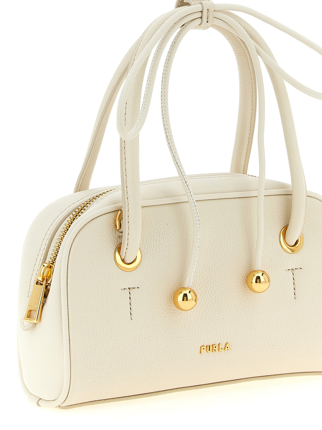 Furla Poppy S White Leather Top Handle Bag