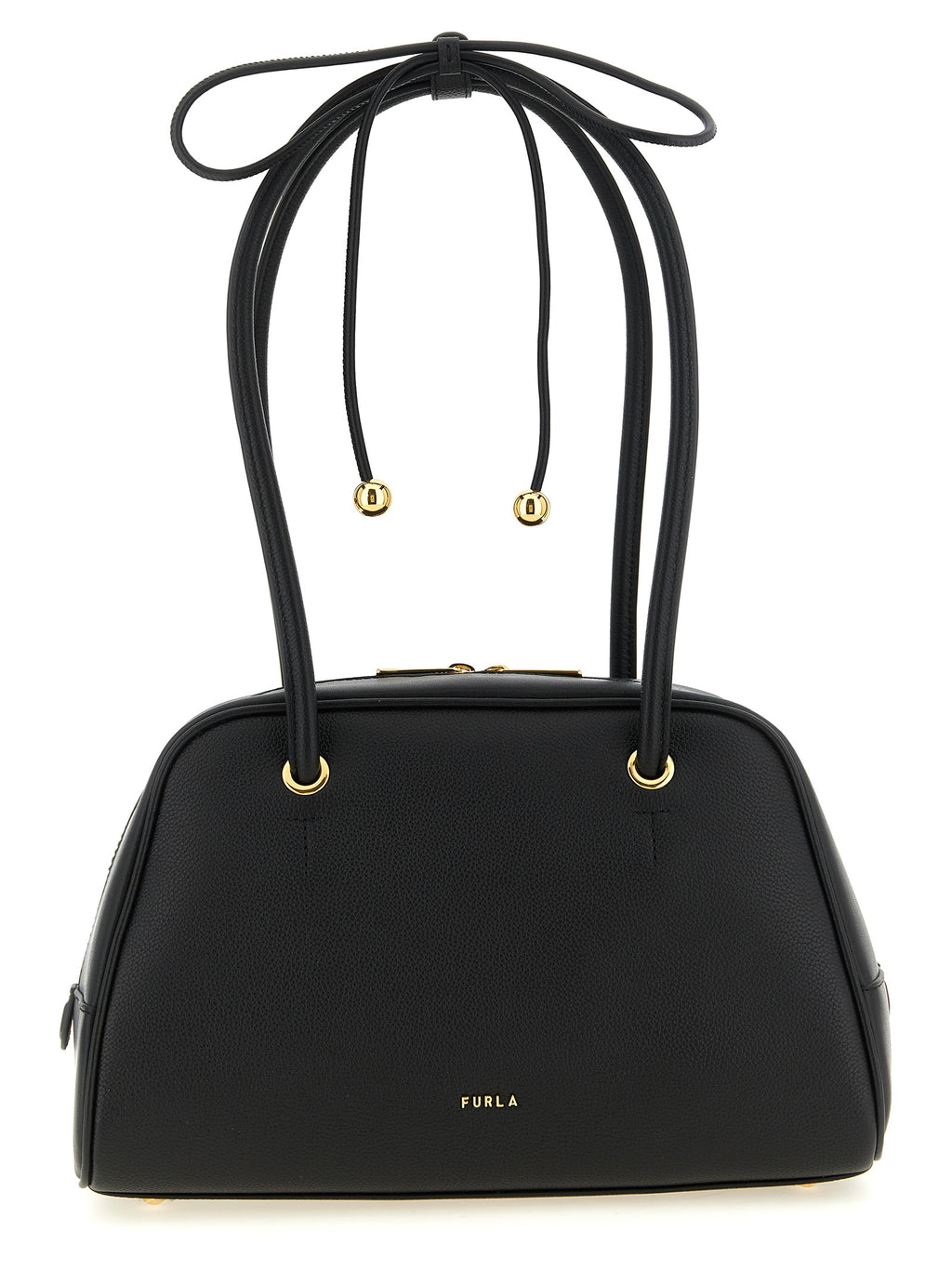 Furla Poppy M Black Leather Top Handle Bag