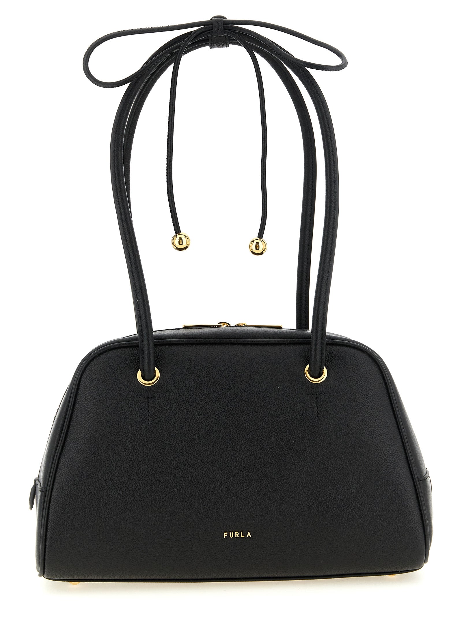 Furla Poppy M Black Leather Top Handle Bag