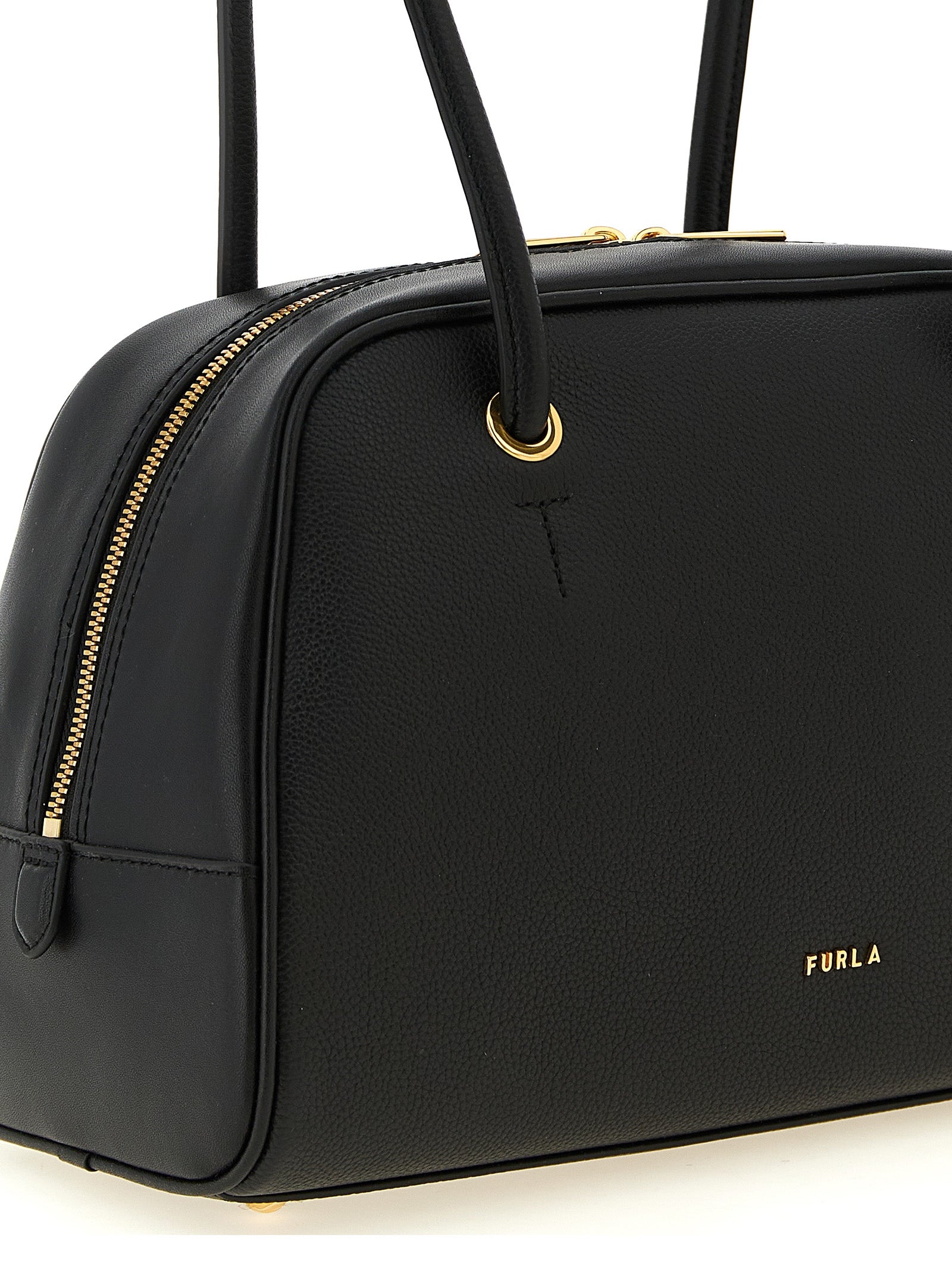 Furla Poppy M Black Leather Top Handle Bag