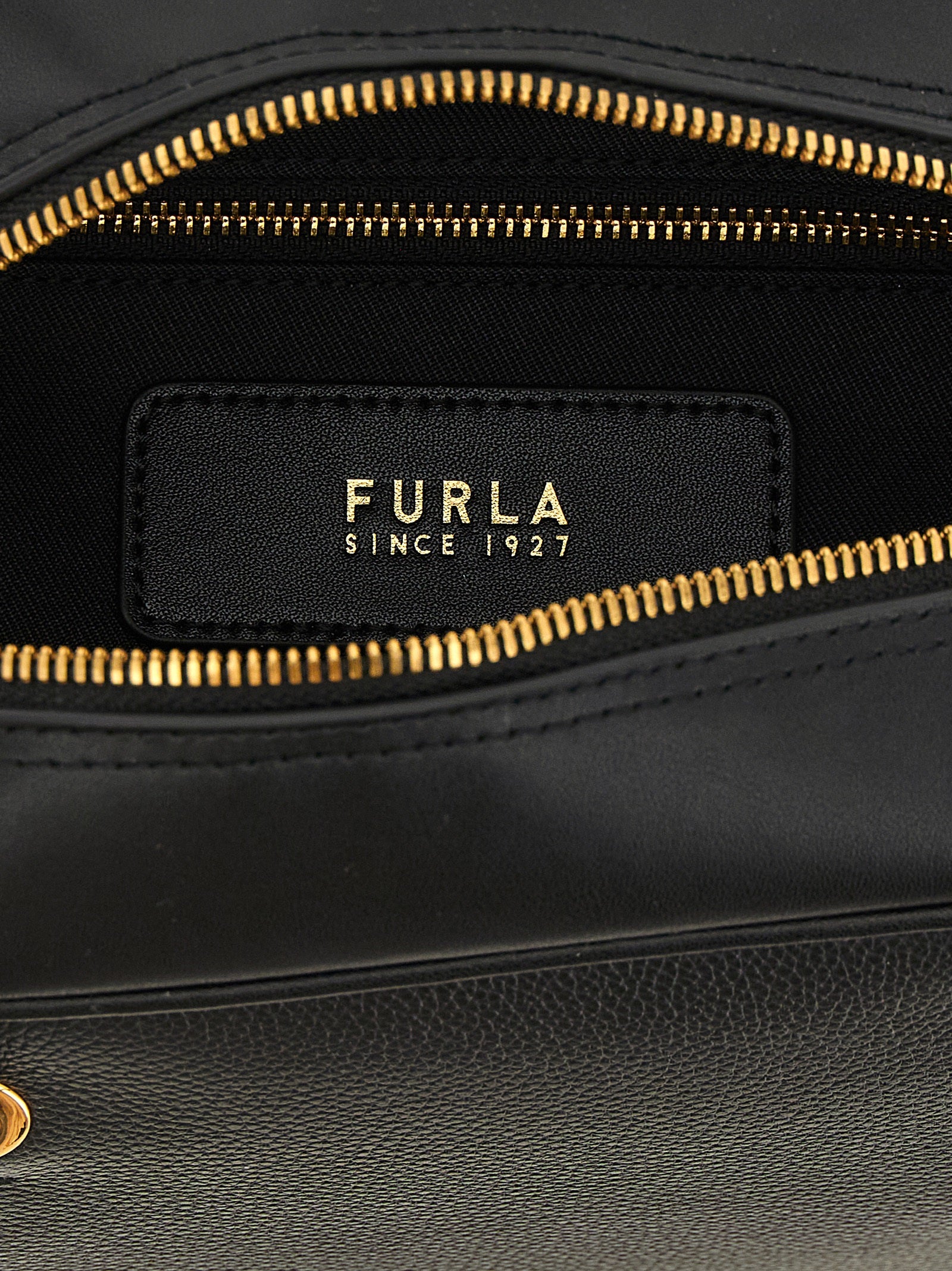 Furla Poppy M Black Leather Top Handle Bag
