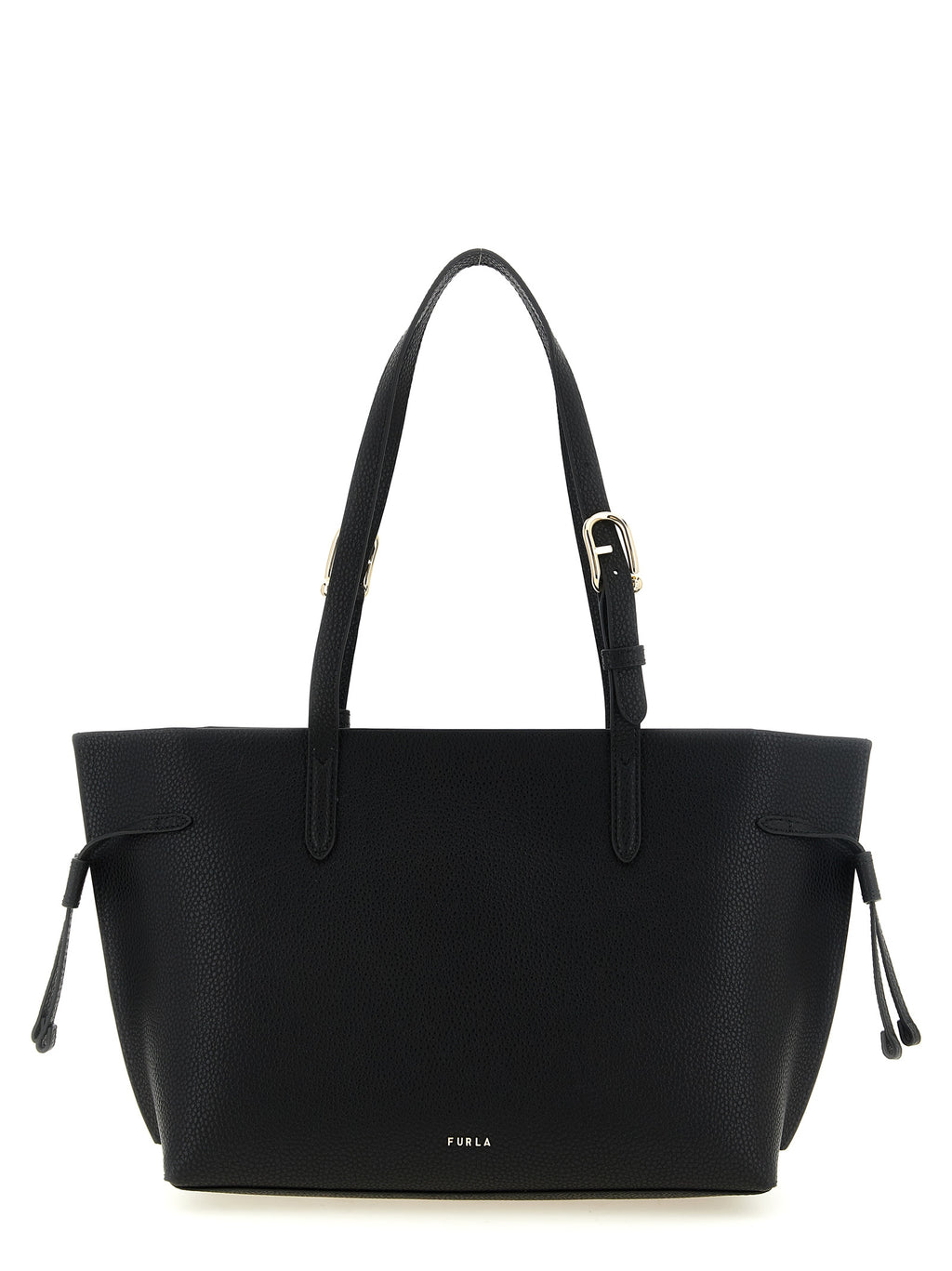 Furla Ava M Black Hammered Leather Tote Bag