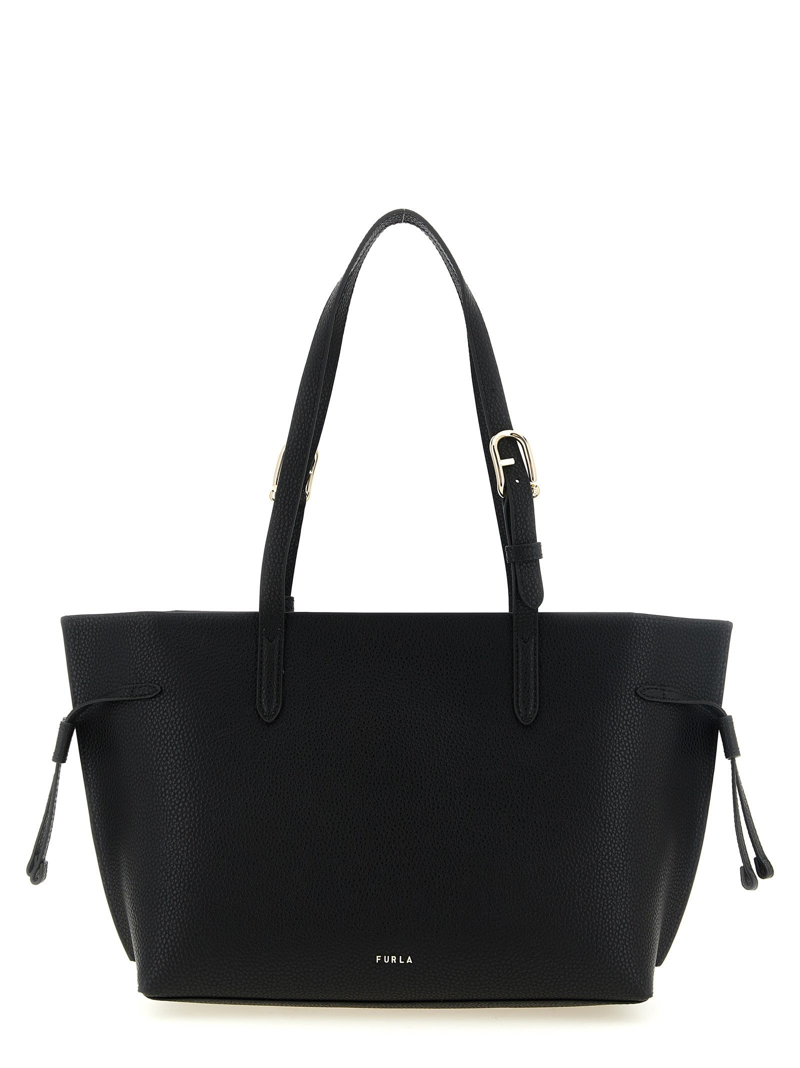 Furla Ava M Black Hammered Leather Tote Bag