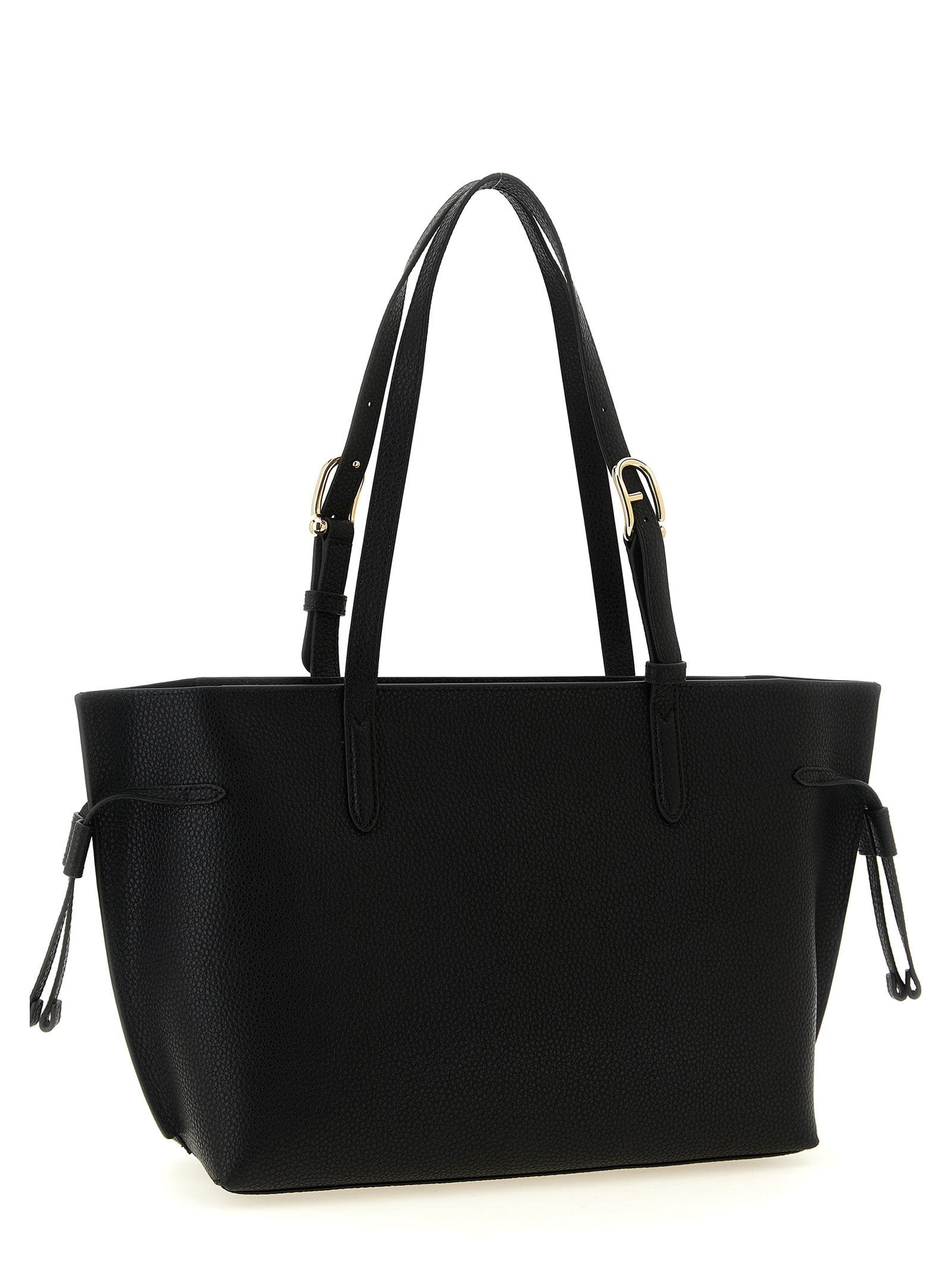 Furla Ava M Black Hammered Leather Tote Bag