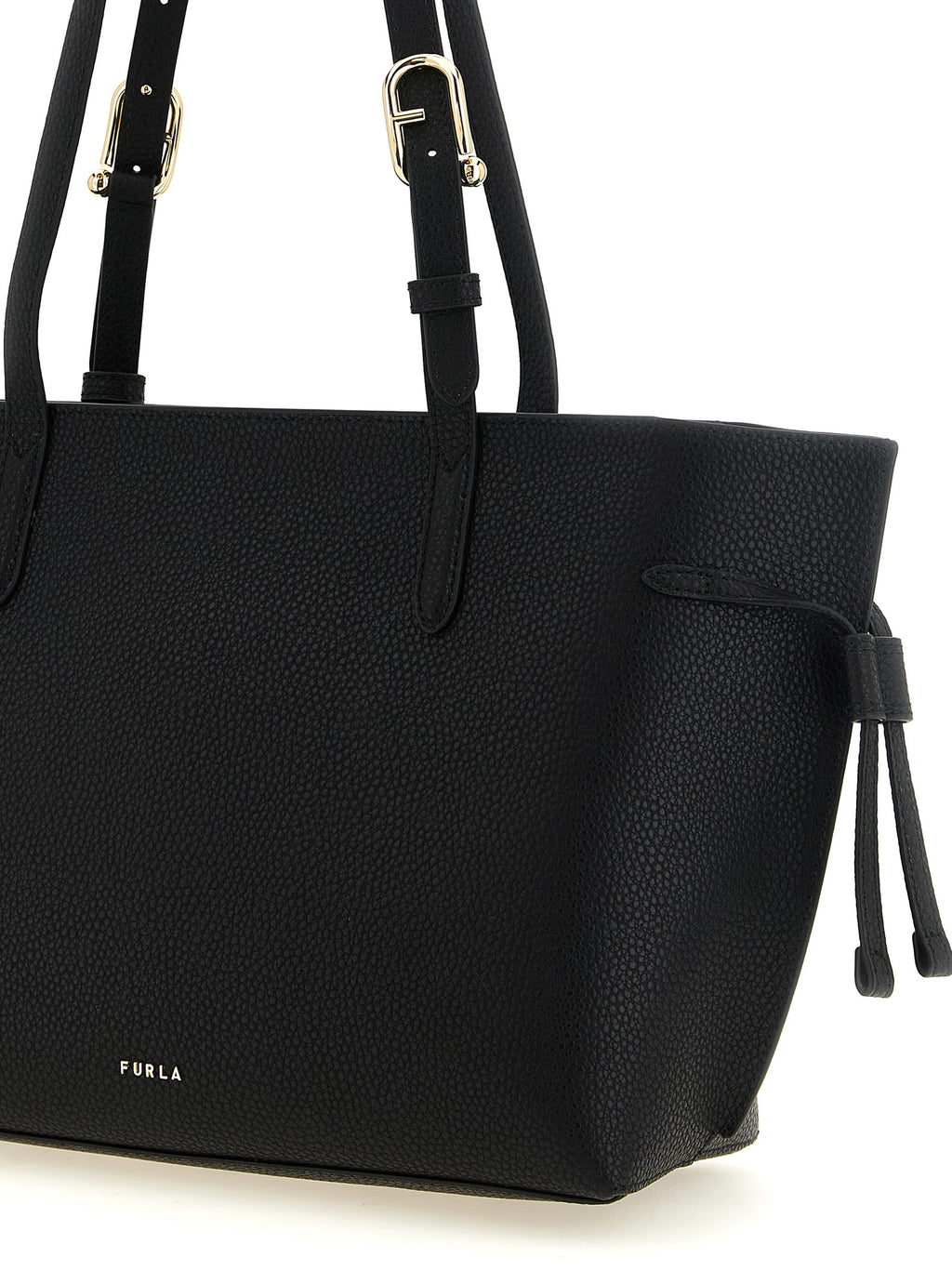 Furla Ava M Black Hammered Leather Tote Bag