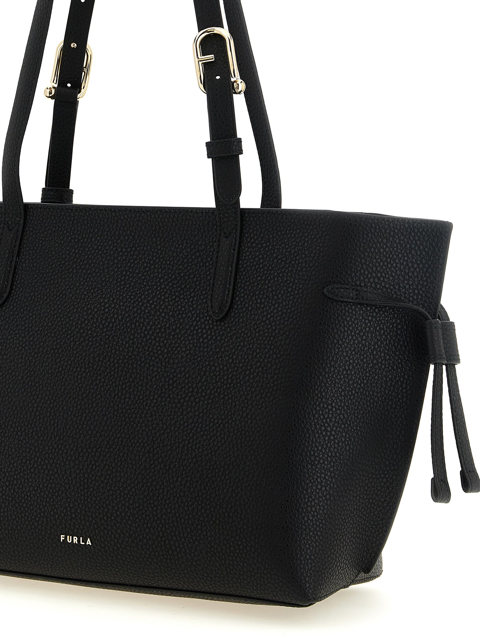 Furla Ava M Black Hammered Leather Tote Bag