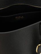Furla Ava M Black Hammered Leather Tote Bag