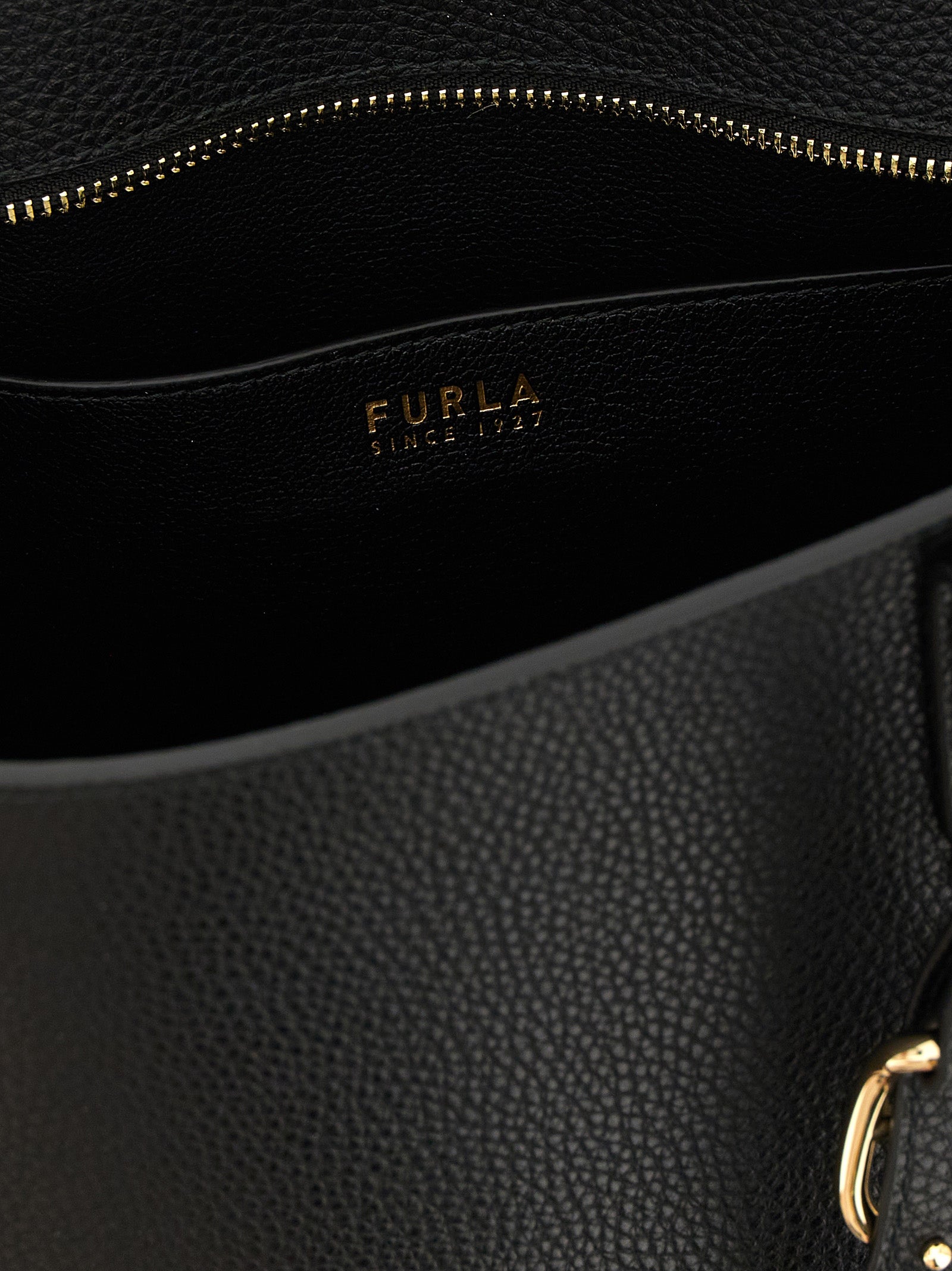 Furla Ava M Black Hammered Leather Tote Bag