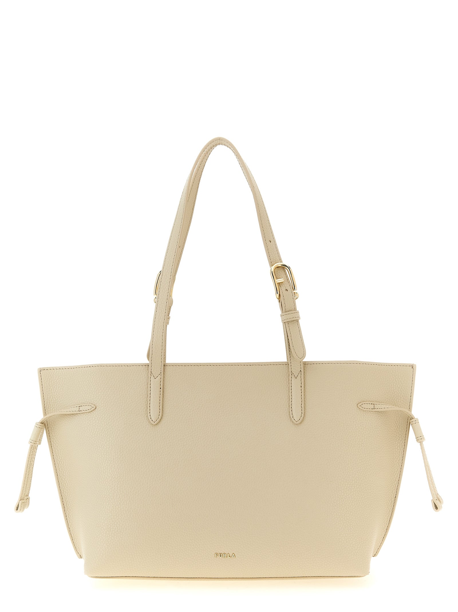 Furla Ava M Cream Hammered Leather Tote Bag