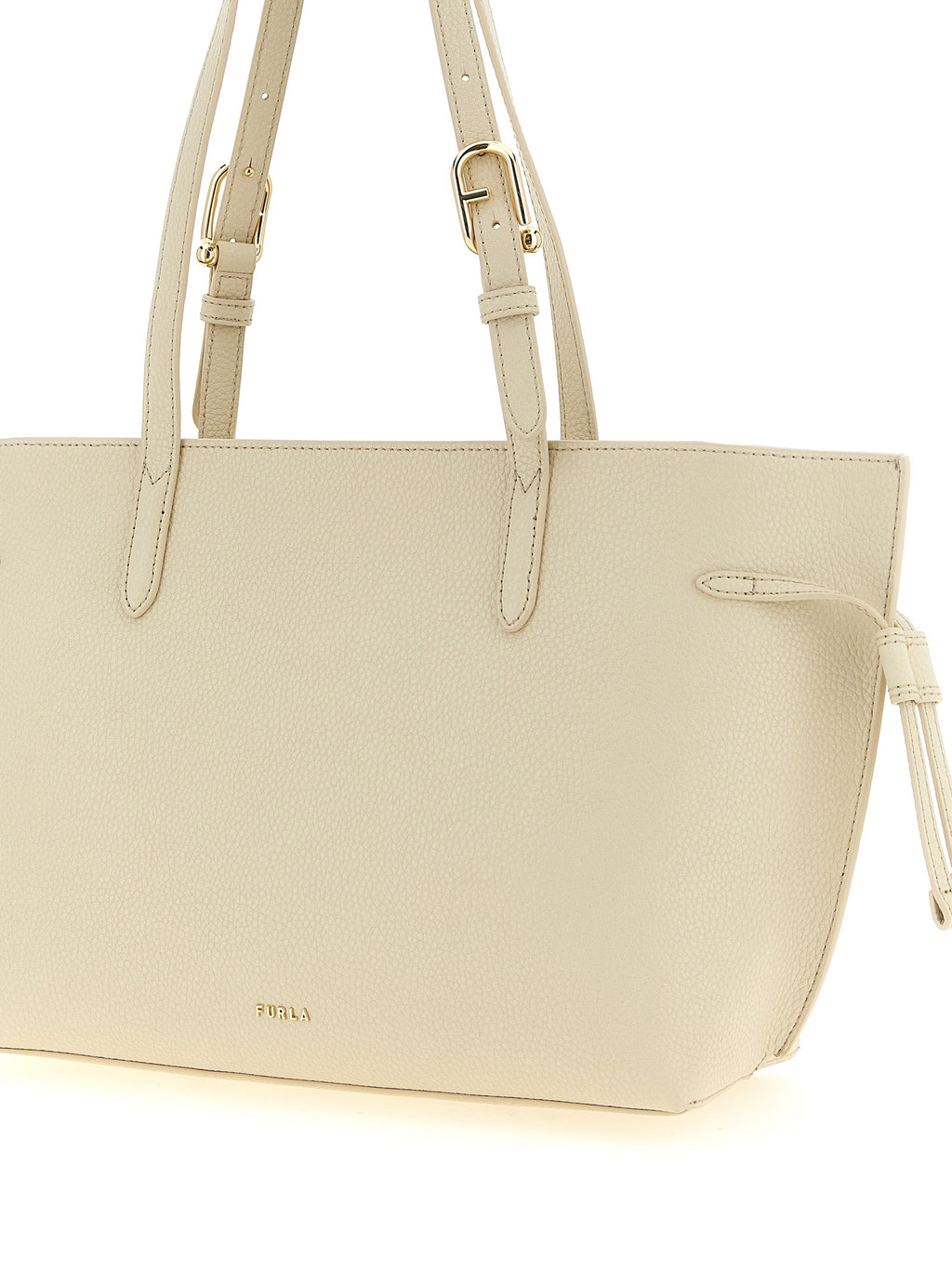 Furla Ava M Cream Hammered Leather Tote Bag
