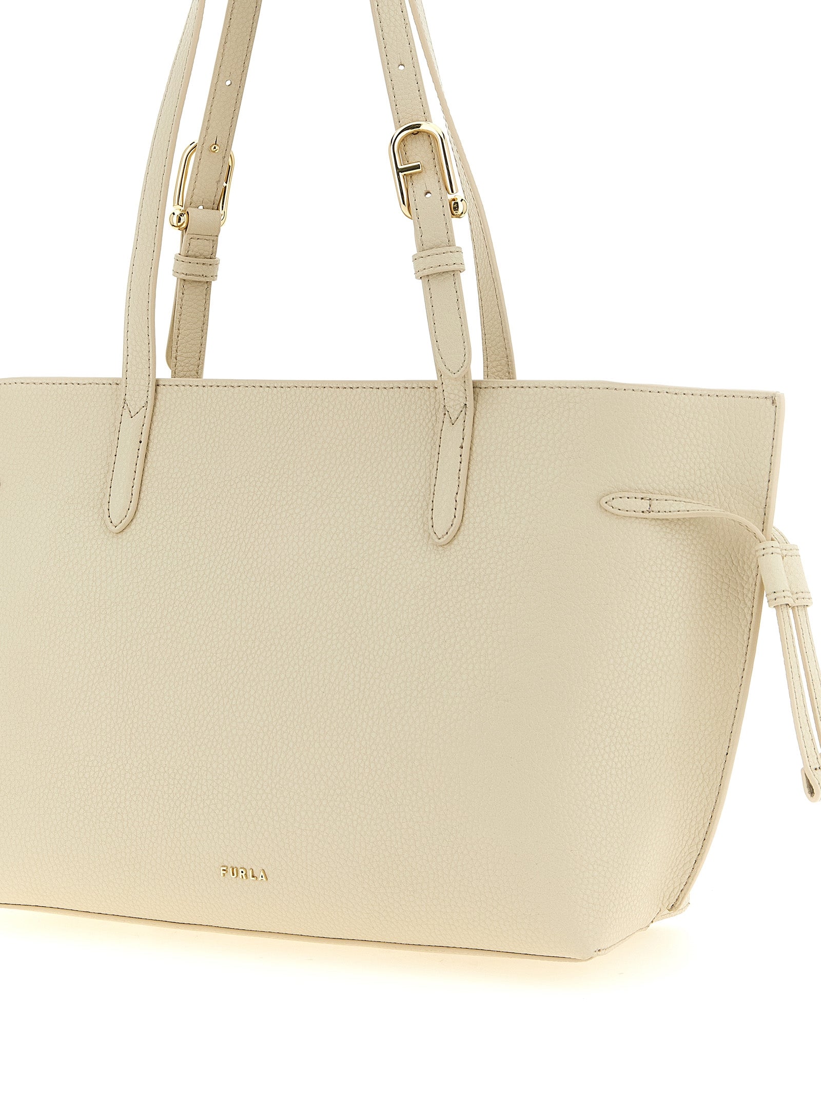 Furla Ava M Cream Hammered Leather Tote Bag