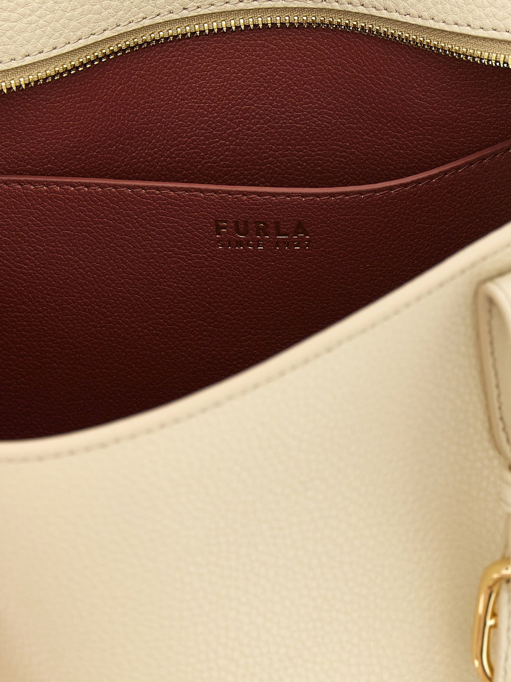 Furla Ava M Cream Hammered Leather Tote Bag