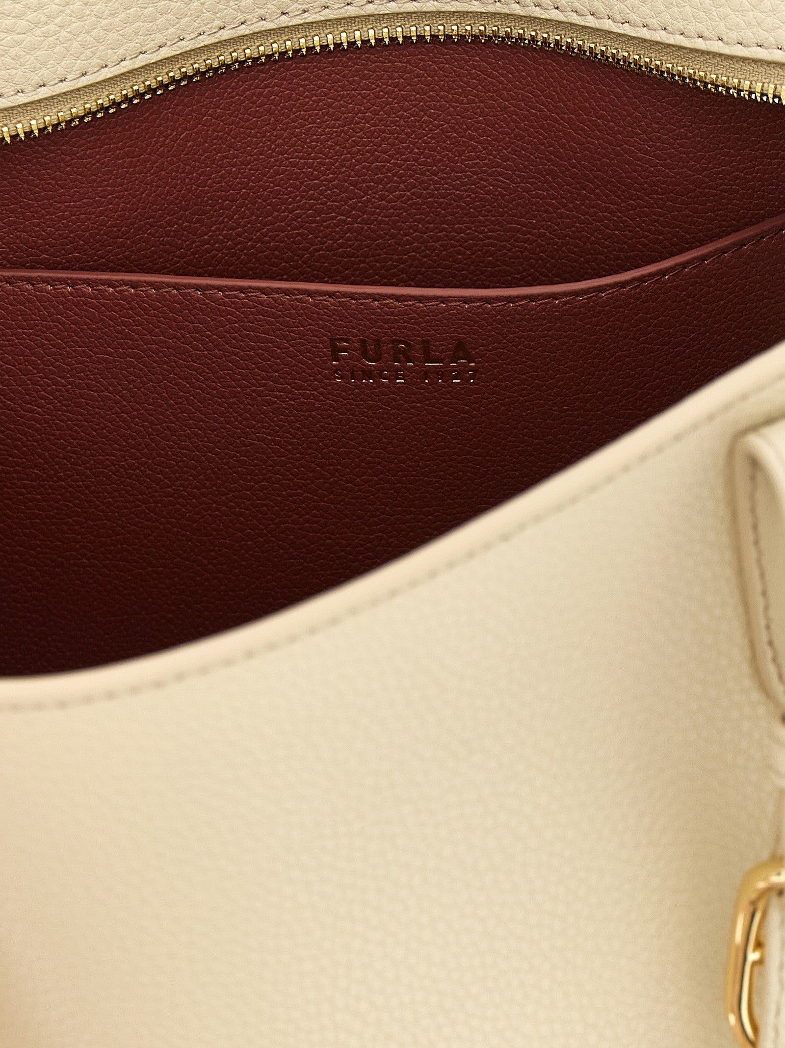 Furla Ava M Cream Hammered Leather Tote Bag