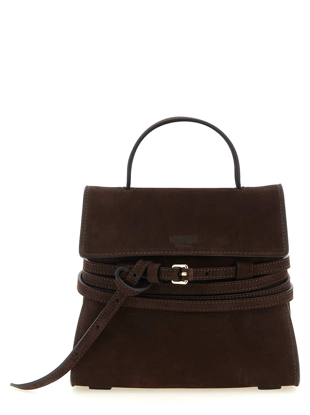 Moschino Tie Me Nubuck Leather Top Handle Bag Brown