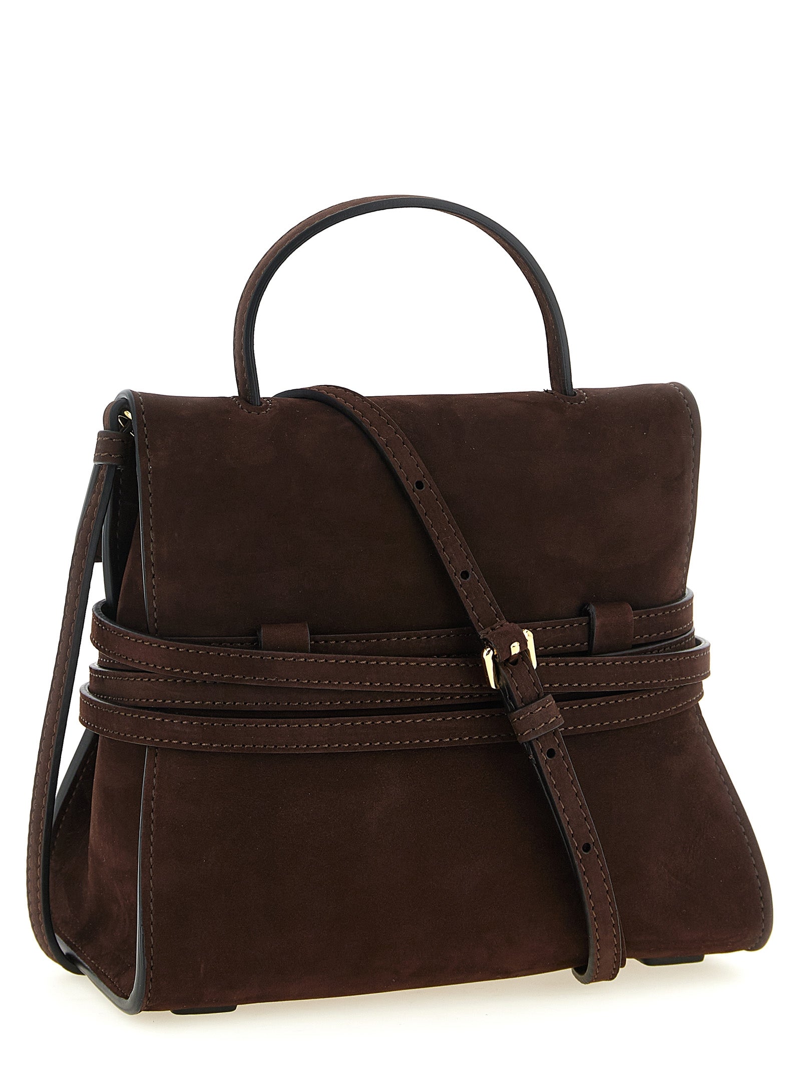 Moschino Tie Me Nubuck Leather Top Handle Bag Brown