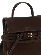 Moschino Tie Me Nubuck Leather Top Handle Bag Brown