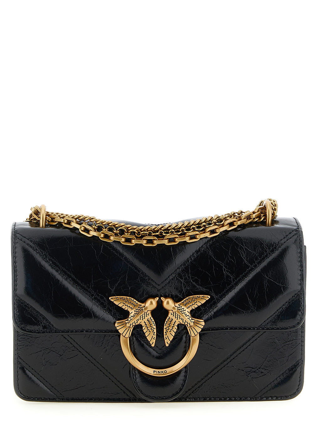 Pinko Love Bag Chevron Leather Crossbody Bag Black