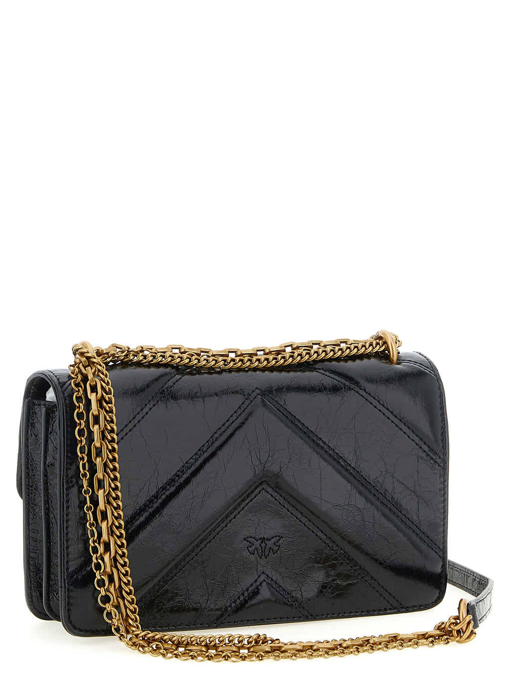 Pinko Love Bag Chevron Leather Crossbody Bag Black