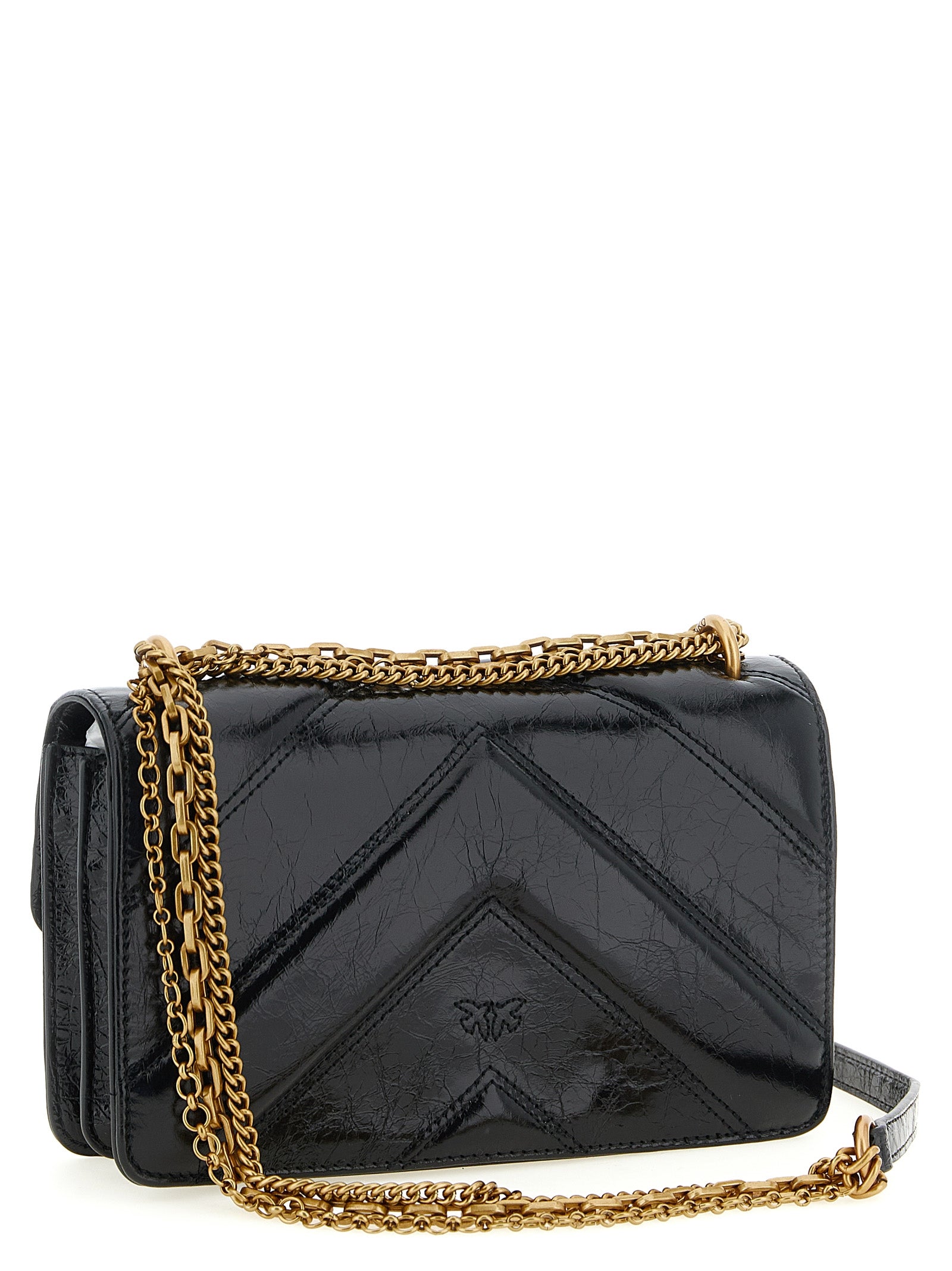 Pinko Love Bag Chevron Leather Crossbody Bag Black