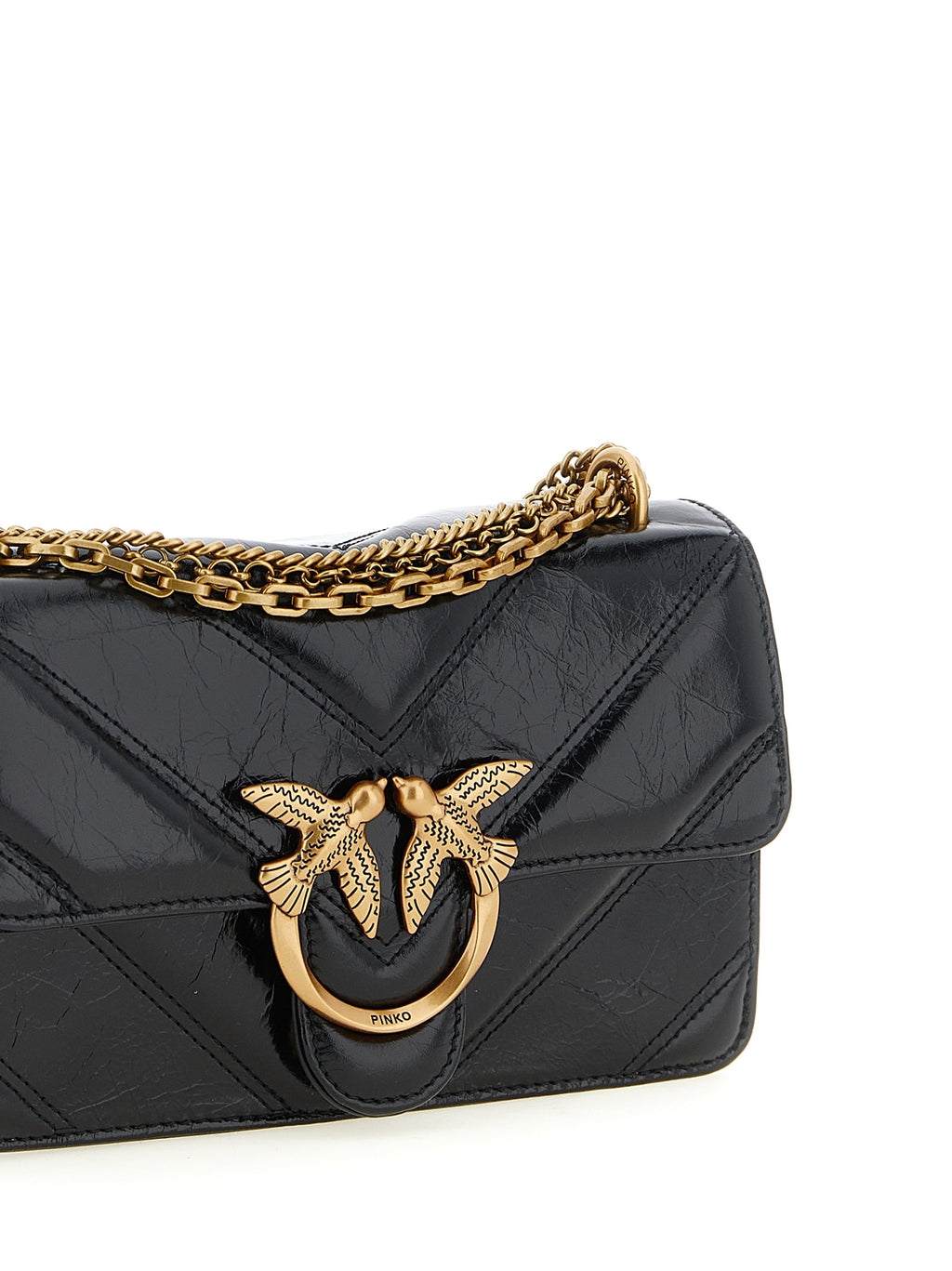 Pinko Love Bag Chevron Leather Crossbody Bag Black