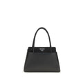 Prada Triangle Logo Leather Top Handle Bag Black