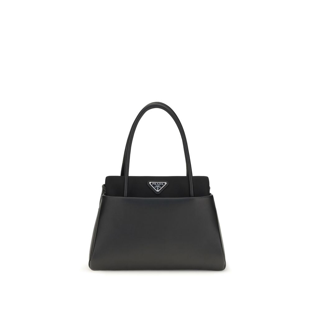 Prada Triangle Logo Leather Top Handle Bag Black