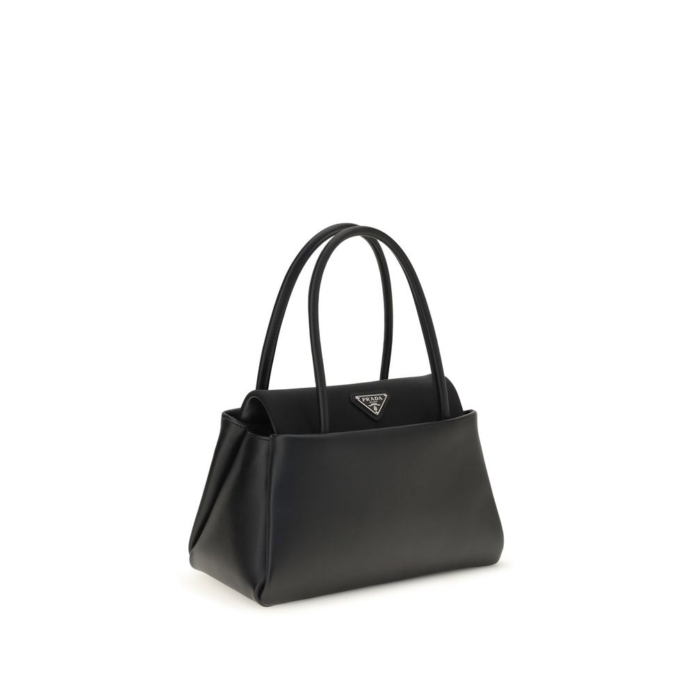 Prada Triangle Logo Leather Top Handle Bag Black