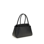 Prada Triangle Logo Leather Top Handle Bag Black