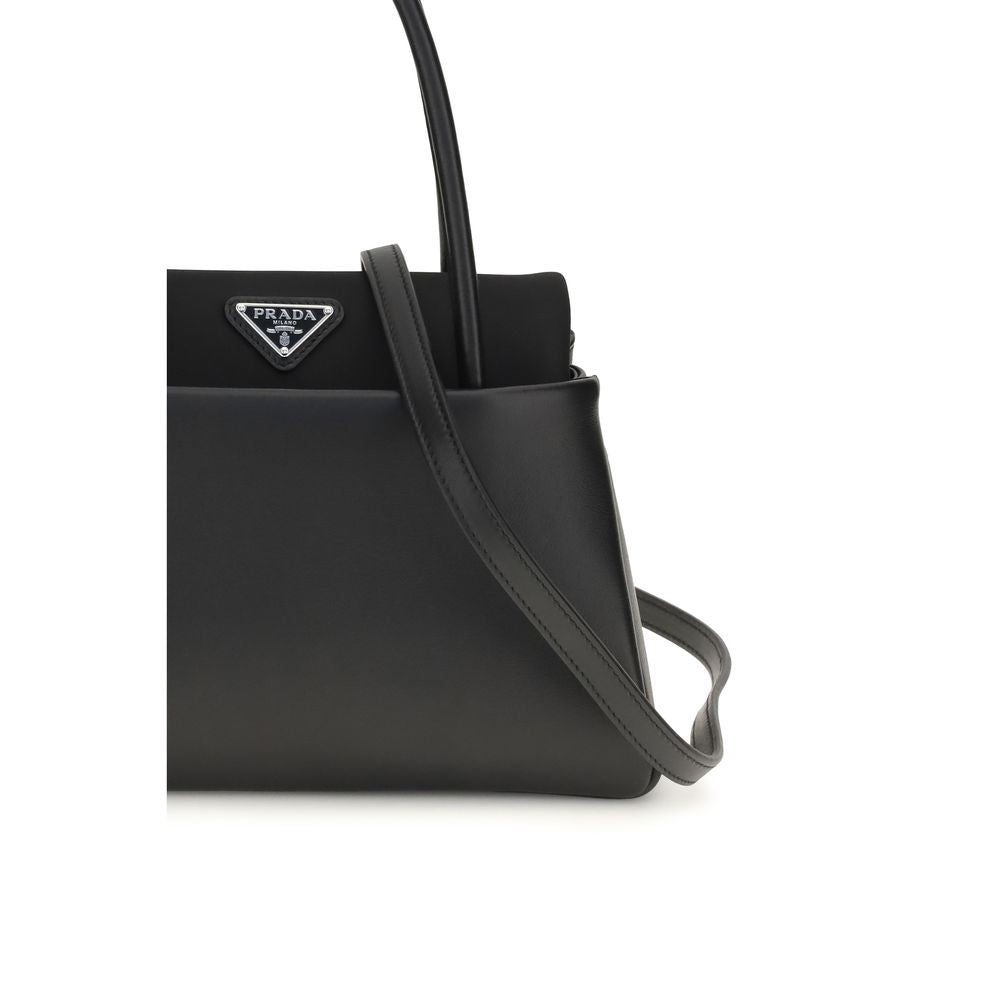 Prada Triangle Logo Leather Top Handle Bag Black
