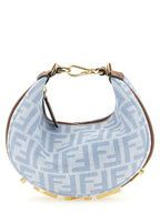Fendi Fendigraphy Mini FF Denim Hobo Bag Light Blue