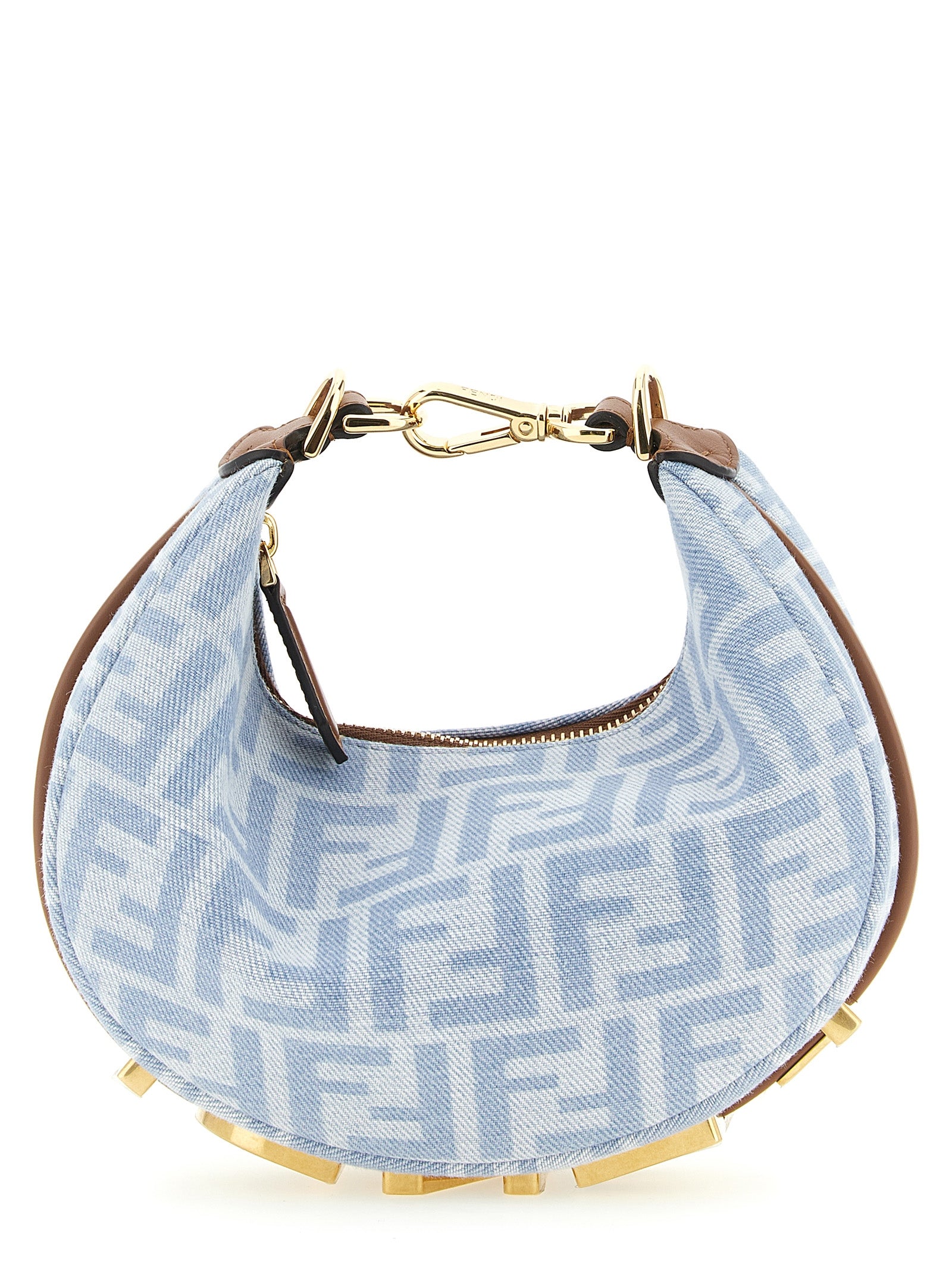 Fendi Fendigraphy Mini FF Denim Hobo Bag Light Blue