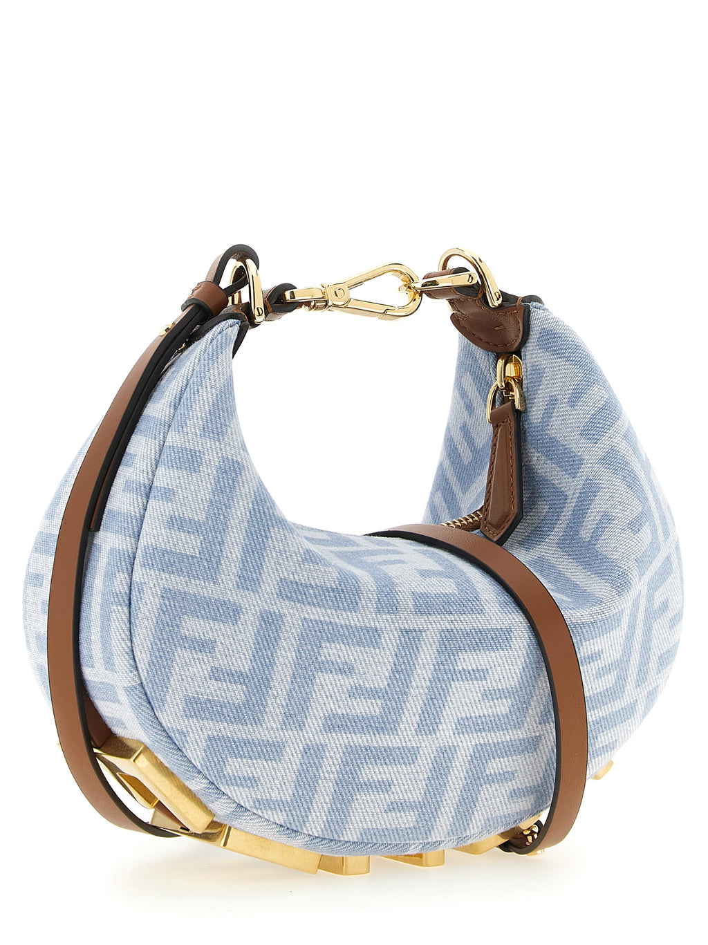 Fendi Fendigraphy Mini FF Denim Hobo Bag Light Blue