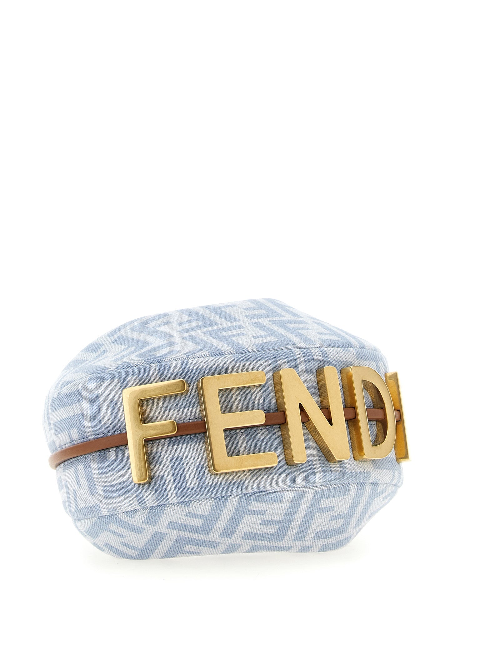 Fendi Fendigraphy Mini FF Denim Hobo Bag Light Blue