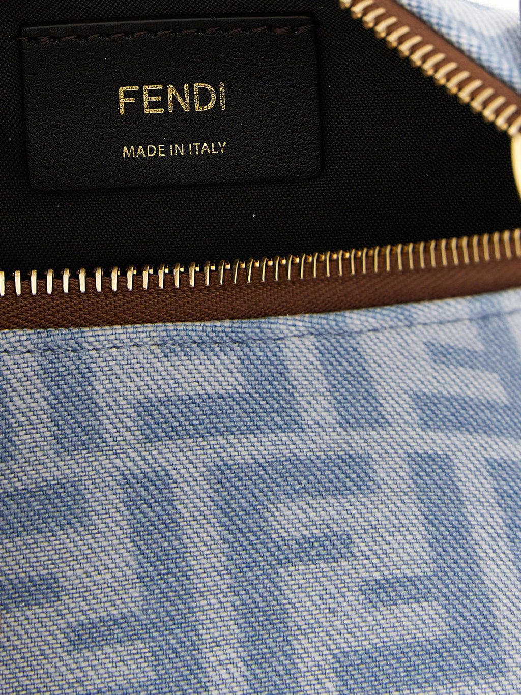 Fendi Fendigraphy Mini FF Denim Hobo Bag Light Blue