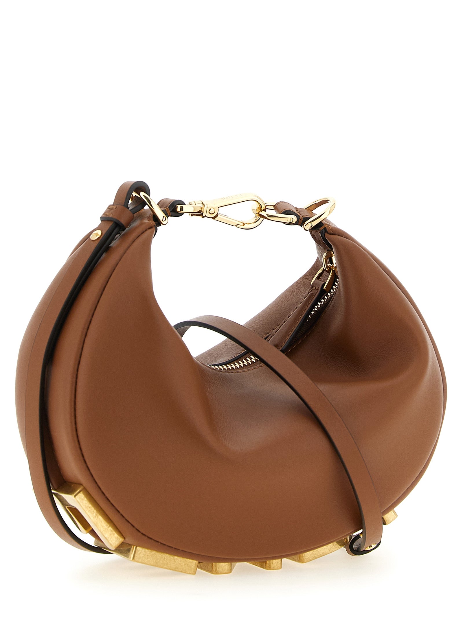 Fendi Fendigraphy Mini Brown Leather Hobo Bag