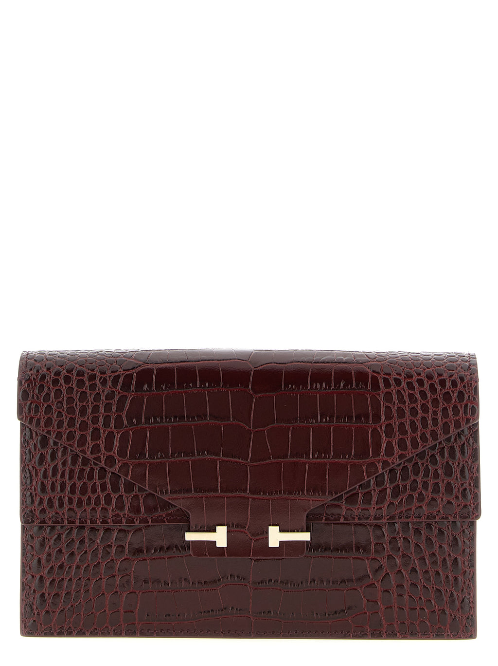 Tom Ford Aube Mini Croc-Embossed Leather Clutch Bag Bordeaux