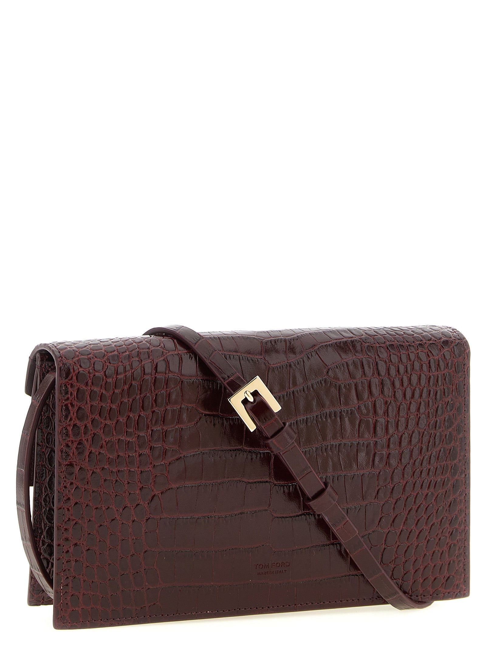 Tom Ford Aube Mini Croc-Embossed Leather Clutch Bag Bordeaux