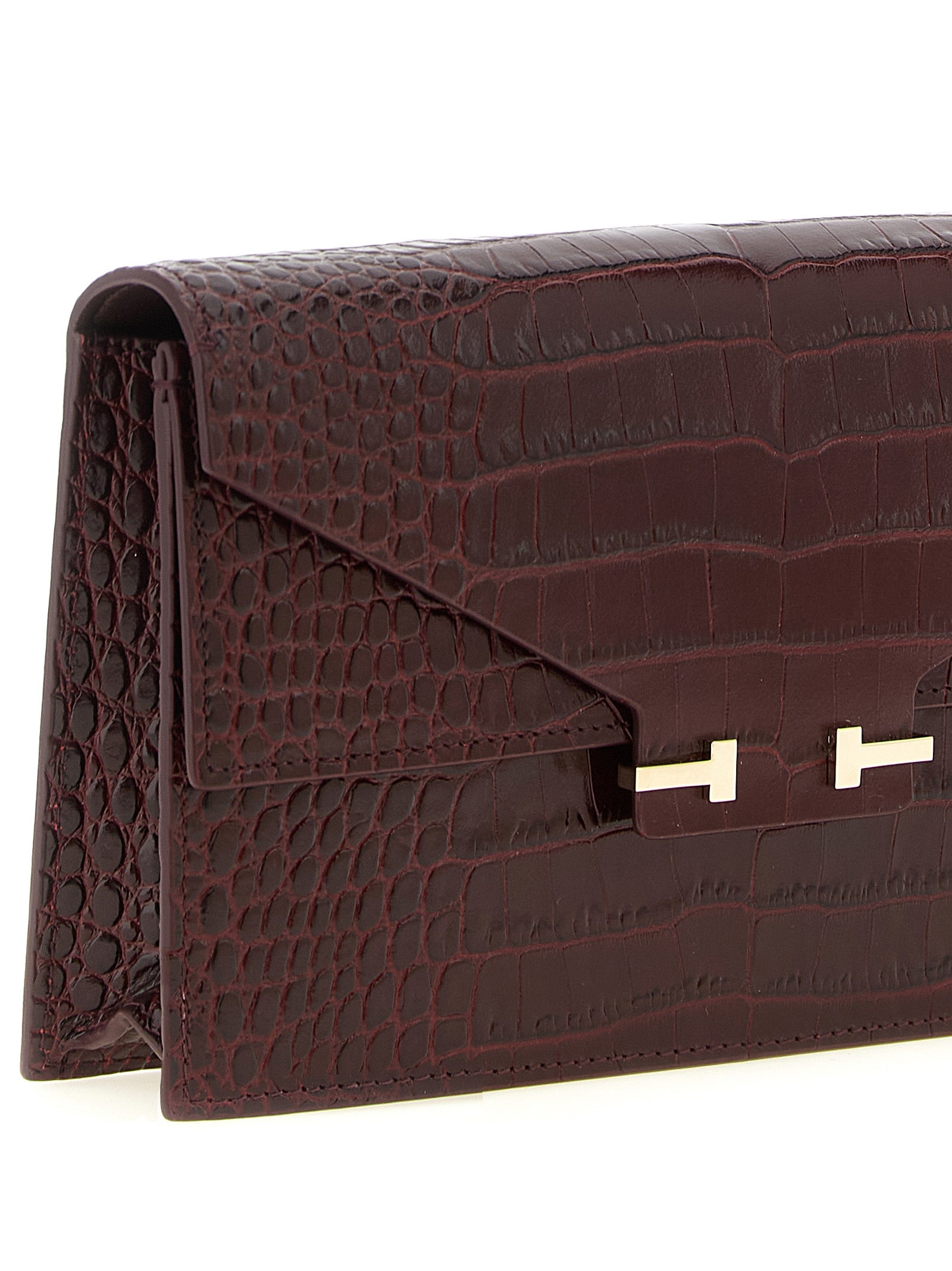 Tom Ford Aube Mini Croc-Embossed Leather Clutch Bag Bordeaux