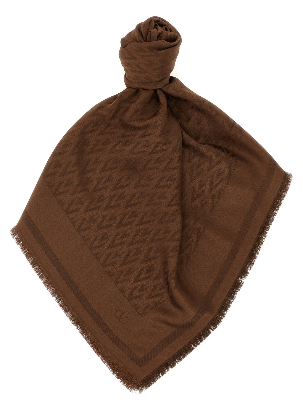 Valentino Garavani Toute La V Silk Wool Shawl Brown